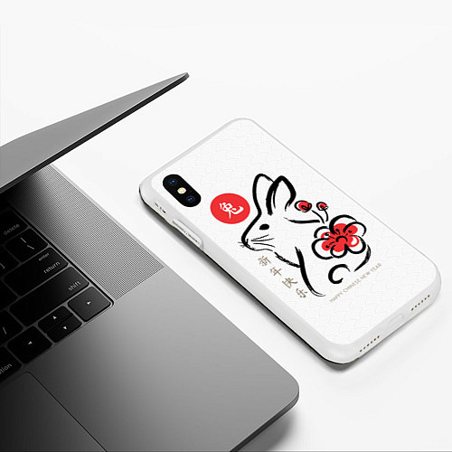 Чехол iPhone XS Max матовый Rabbit with flower - chinese new year / 3D-Белый – фото 3