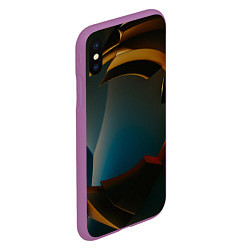 Чехол iPhone XS Max матовый Абстрактные золотые механизмы, цвет: 3D-фиолетовый — фото 2