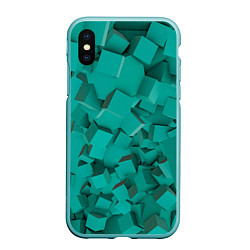 Чехол iPhone XS Max матовый Абстрактные сине-зелёные кубы, цвет: 3D-мятный