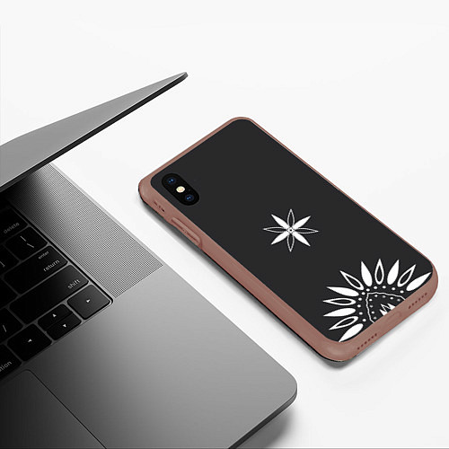 Чехол iPhone XS Max матовый Черно-белый узор звезда / 3D-Коричневый – фото 3