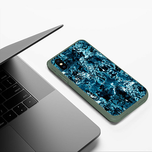 Чехол iPhone XS Max матовый Гранж - абстрактные синие разводы / 3D-Темно-зеленый – фото 3