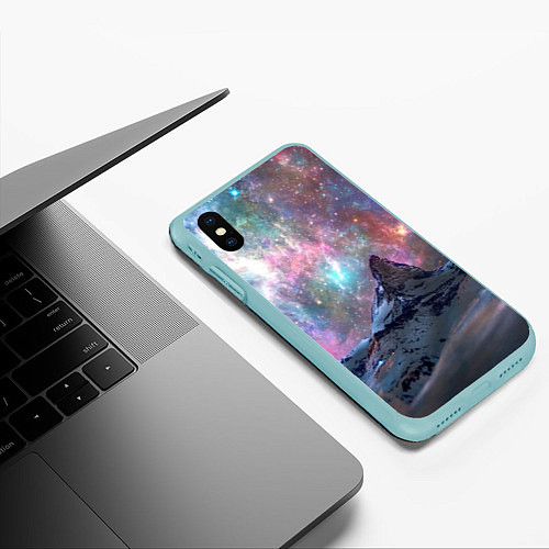 Чехол iPhone XS Max матовый Снежная вершина и бесконечное космическое простран / 3D-Мятный – фото 3