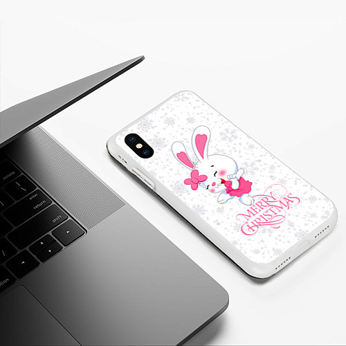 Чехол iPhone XS Max матовый Merry Christmas, cute bunny / 3D-Белый – фото 3