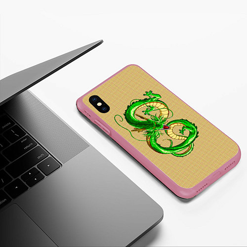 Чехол iPhone XS Max матовый Зелёный дракон в форме цифры 8 / 3D-Малиновый – фото 3