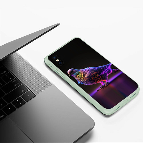 Чехол iPhone XS Max матовый Неоновый голубь / 3D-Салатовый – фото 3