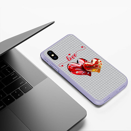 Чехол iPhone XS Max матовый Love - сердечки / 3D-Светло-сиреневый – фото 3