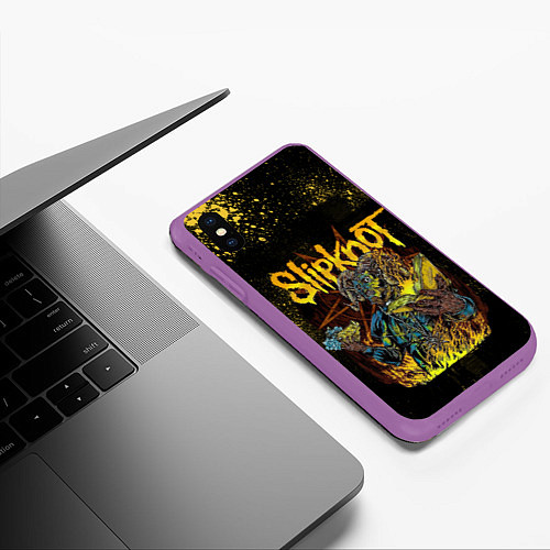 Чехол iPhone XS Max матовый Slipknot Yellow Monster / 3D-Фиолетовый – фото 3