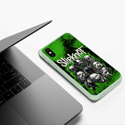 Чехол iPhone XS Max матовый Slipknot green abstract / 3D-Салатовый – фото 3