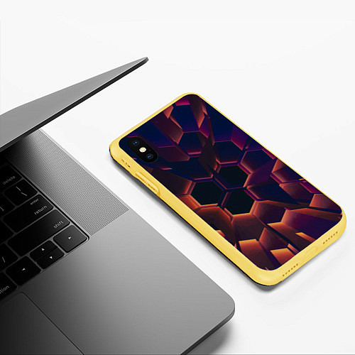 Чехол iPhone XS Max матовый Абстрактные металл и лучи / 3D-Желтый – фото 3