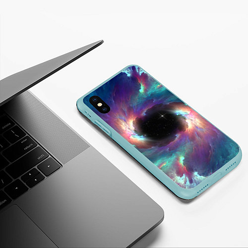 Чехол iPhone XS Max матовый Разноцветное космическое завихрение / 3D-Мятный – фото 3