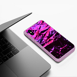 Чехол iPhone XS Max матовый Мятая фольга в неоне, цвет: 3D-сиреневый — фото 2