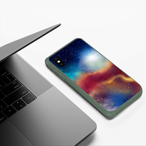 Чехол iPhone XS Max матовый Многогранное космическое пространство - яркая звез / 3D-Темно-зеленый – фото 3