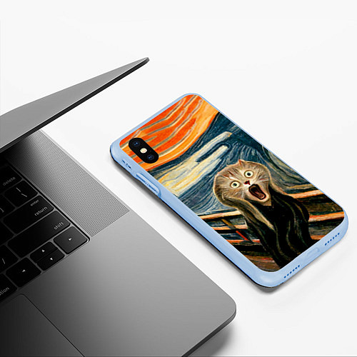 Чехол iPhone XS Max матовый Нейросеть - крик кота / 3D-Голубой – фото 3