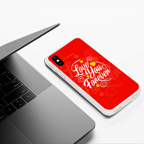 Чехол iPhone XS Max матовый Love you forever - hearts, patterns / 3D-Белый – фото 3