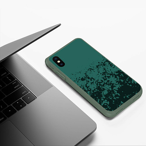 Чехол iPhone XS Max матовый Абстрактный черно-зеленый / 3D-Темно-зеленый – фото 3
