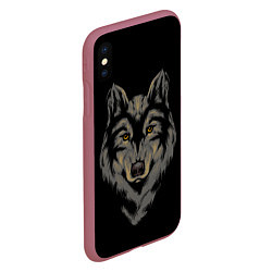 Чехол iPhone XS Max матовый Голова серого волка, цвет: 3D-малиновый — фото 2