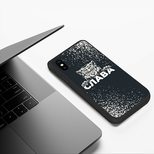 Чехол iPhone XS Max матовый Слава зубастый волк / 3D-Черный – фото 3