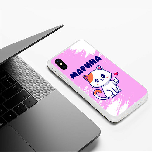Чехол iPhone XS Max матовый Марина кошечка с сердечком / 3D-Белый – фото 3