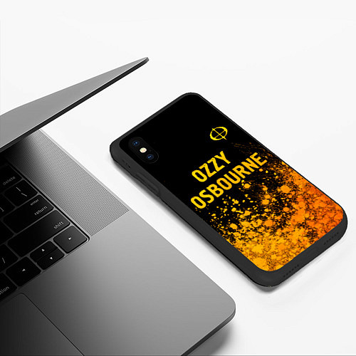 Чехол iPhone XS Max матовый Ozzy Osbourne - gold gradient: символ сверху / 3D-Черный – фото 3