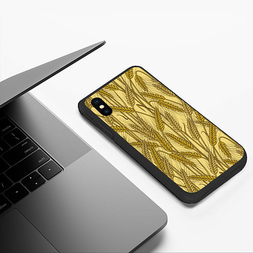 Чехол iPhone XS Max матовый Винтажные колоски пшеницы / 3D-Черный – фото 3