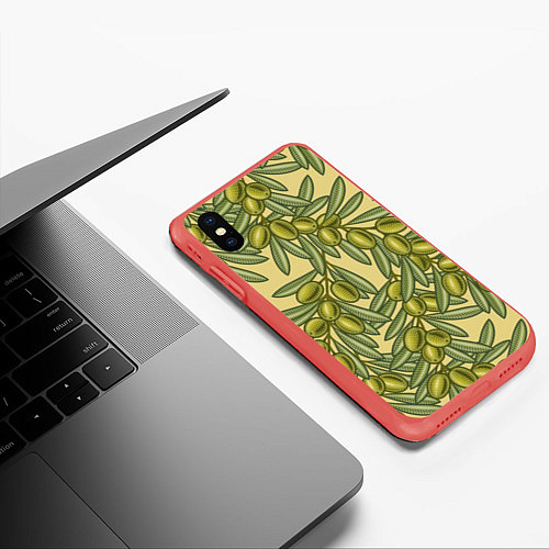 Чехол iPhone XS Max матовый Винтажные ветви оливок / 3D-Красный – фото 3