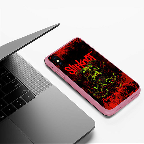 Чехол iPhone XS Max матовый Slipknot череп / 3D-Малиновый – фото 3