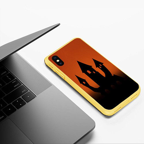 Чехол iPhone XS Max матовый Halloween - замок ведьм / 3D-Желтый – фото 3