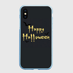 Чехол iPhone XS Max матовый Happy Halloween надпись с летучими мышами, цвет: 3D-голубой