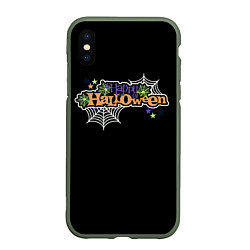 Чехол iPhone XS Max матовый Happy Halloween надпись, цвет: 3D-темно-зеленый