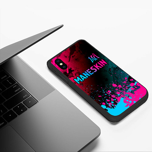 Чехол iPhone XS Max матовый Maneskin - neon gradient: символ сверху / 3D-Черный – фото 3