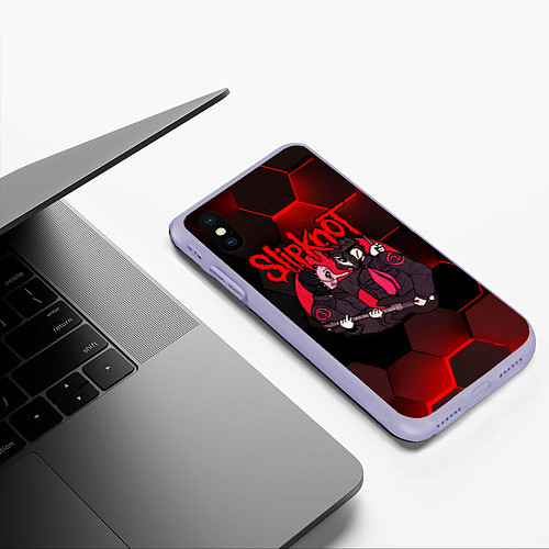 Чехол iPhone XS Max матовый Slipknot art black / 3D-Светло-сиреневый – фото 3