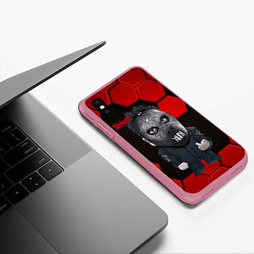 Чехол iPhone XS Max матовый Slipknot объемные плиты / 3D-Малиновый – фото 3