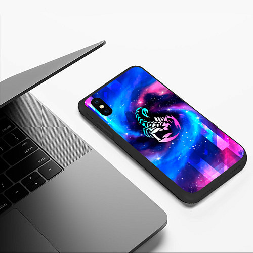 Чехол iPhone XS Max матовый Scorpions неоновый космос / 3D-Черный – фото 3