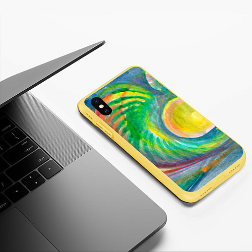 Чехол iPhone XS Max матовый Лунная соната абстракция акварель / 3D-Желтый – фото 3