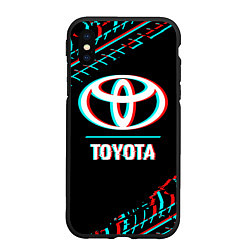 Чехол iPhone XS Max матовый Значок Toyota в стиле glitch на темном фоне, цвет: 3D-черный