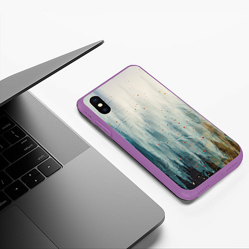 Чехол iPhone XS Max матовый Абстрактные водянистые паттерны и краски / 3D-Фиолетовый – фото 3