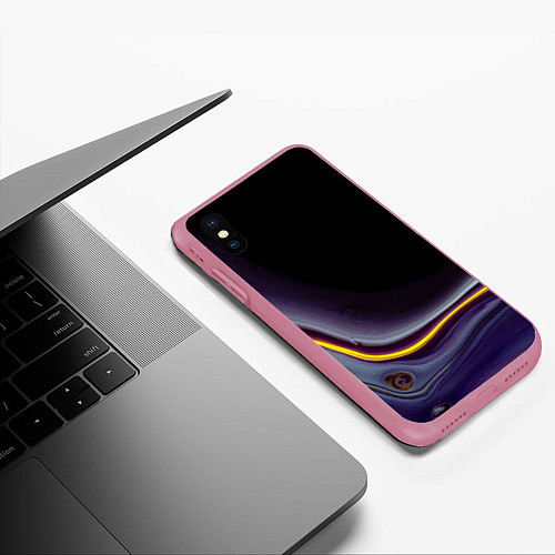 Чехол iPhone XS Max матовый Фиолетовые краски во тьме / 3D-Малиновый – фото 3