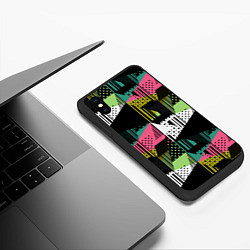Чехол iPhone XS Max матовый Черный горошек и полосы на ярком геометрическом фо, цвет: 3D-черный — фото 2