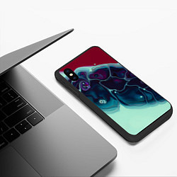 Чехол iPhone XS Max матовый Вода и краски - синие и красные, цвет: 3D-черный — фото 2