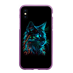 Чехол iPhone XS Max матовый Неоновый котик, цвет: 3D-фиолетовый