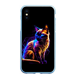Чехол iPhone XS Max матовый Неоновый сиамский котёнок, цвет: 3D-голубой