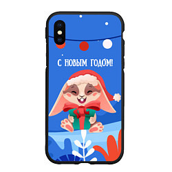 Чехол iPhone XS Max матовый С новым годом - зайчик с подарком, цвет: 3D-черный