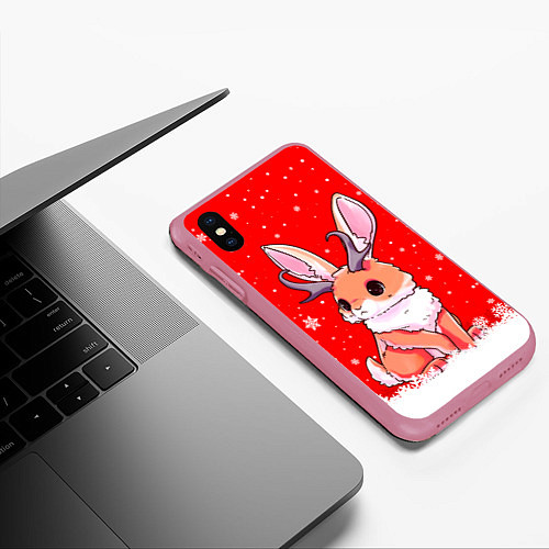 Чехол iPhone XS Max матовый Кролик олень - кролик с рожками / 3D-Малиновый – фото 3
