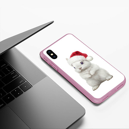 Чехол iPhone XS Max матовый Рождественский крольчонок / 3D-Розовый – фото 3