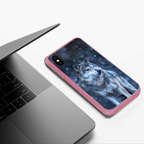 Чехол iPhone XS Max матовый Лесной волк / 3D-Малиновый – фото 3