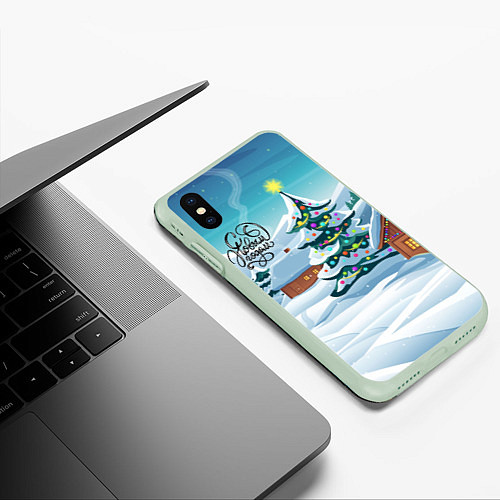 Чехол iPhone XS Max матовый Новогодние избушки / 3D-Салатовый – фото 3