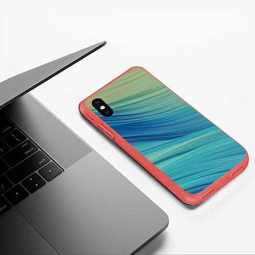 Чехол iPhone XS Max матовый Абстрактные синезелёные волны / 3D-Красный – фото 3