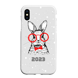Чехол iPhone XS Max матовый Снегопад и кролик 2023, цвет: 3D-белый
