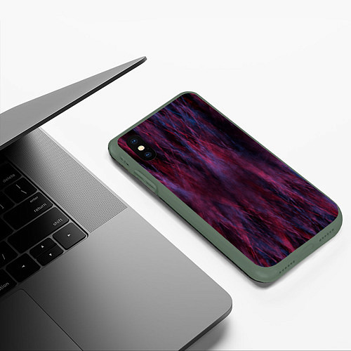 Чехол iPhone XS Max матовый Сине-красный мех / 3D-Темно-зеленый – фото 3