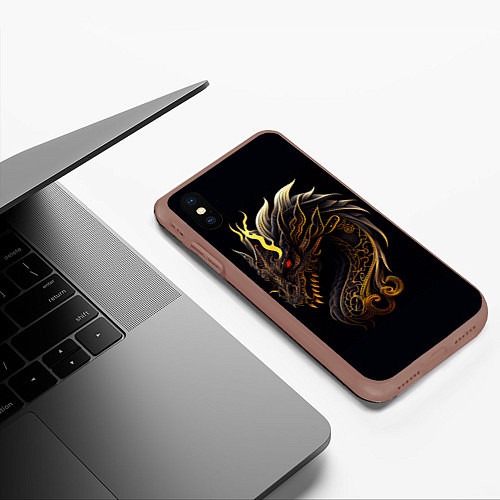 Чехол iPhone XS Max матовый Китайский дракон - ирезуми / 3D-Коричневый – фото 3